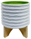 Sagebrook Home 16806-02 Ceramic, 8" 2-Tone Planter with Stand, White/Lime
