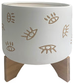 Sagebrook Home 16826-03 Ceramic 10" Eyes Planter With  Stand, White