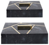 Sagebrook Home 16550-02 Resin, Set of 2 10/12" Boxes With Knob, Black/Gold