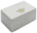 Sagebrook Home 15975-03 Marble 6x4" Marble Box With  Bee Accent White