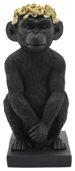 Sagebrook Home 16478-01 Resin, 14" Monkey Figurine Flower Crown, Black/Gold