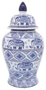 Sagebrook Home 16511-01 Ceramic 18" Elephant Temple Jar, White/Blue