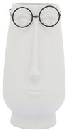 Sagebrook Home 16718-02 Porcelain, 6" Long Face With  Glasses Vase, White