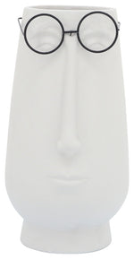Sagebrook Home 16718-02 Porcelain, 6" Long Face With  Glasses Vase, White