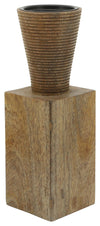 Sagebrook Home 16370-02 Wood, 11", Geometric Candle Holder, Brown