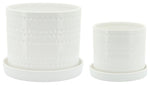 Sagebrook Home Set of 2 Dotted Planters with Saucer 6"/8", White