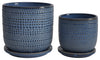Sagebrook Home 14770-14, 5/6" Textured Planter With Saucer, Set of 2,  Blue