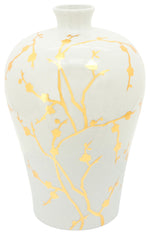 Sagebrook Home 16345-01 Ceramic, 15" Vase with Gold Decal, White