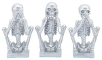 Sagebrook Home 16382-01 Resin, Set of 3 No Evil Skeletons , Silver