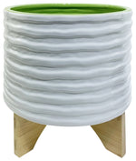 Sagebrook Home 16806-03 Ceramic, 10" 2-Tone Planter with Stand, White/Lime