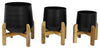 Sagebrook Home 16196-02 Set of 3 Metal 9/10/12" Planter With Wood Stand, Black