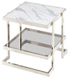 Sagebrook Home 15439-02 Metal/Marble Glass, Side Table, Silver/White Kd