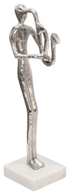 Sagebrook Home 15581-03 15" Saxophone Musician On Marble Base, Silver