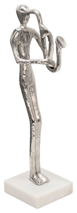 Sagebrook Home 15581-03 15" Saxophone Musician On Marble Base, Silver