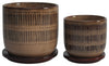 Sagebrook Home 14770-12 Ceramic, Set of 2 5"/6" Lines Planter with Saucer, Brown