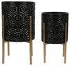 Sagebrook Home 12629-38 Set of 2 Hexagon Planters On Metal Stand, Black/Gold