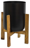 Sagebrook Home 16195-02 Metal 11" Planter With  Wood Stand, Black