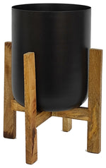 Sagebrook Home 16195-02 Metal 11" Planter With  Wood Stand, Black