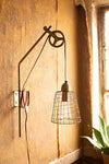 Kalalou NNL2705 Metal Pulley Wall Lamp with Wire Shade
