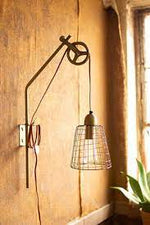 Kalalou NNL2705 Metal Pulley Wall Lamp with Wire Shade