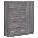 Better Home Products JCF-N-GRY JCF Sofie 5 Drawer Wooden Tall Chest Wardrobe In Gray