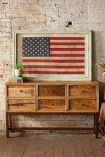 Wall Art, Large Framed American Flag Under Glass 31.5"H  – Multi-Color Distressed Wood Wall Decor By Kalalou