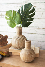 Kalalou CEPC1007 Carved Round Wooden Bottles Set of 2