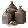 Kalalou CHG1107 Set of 3 Grey Textured Ceramic Canisters with Pyramid Tops