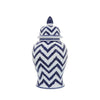 Sagebrook Home 16510-02 Ceramic, 14" Chevron Temple Jar, White/Blue