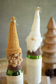 Kalalou CHB2255 Santa Wine Toppers with Knitted Hats Set of 2